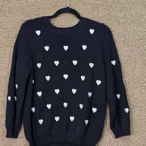 Chelsea and Theodore Heart Knit Sweater Black and White Sz XL Pre-Owned